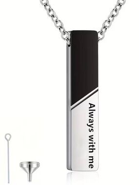 Black & Silver 'Always with me' Stainless Steel Men's Cremation Urn Necklace